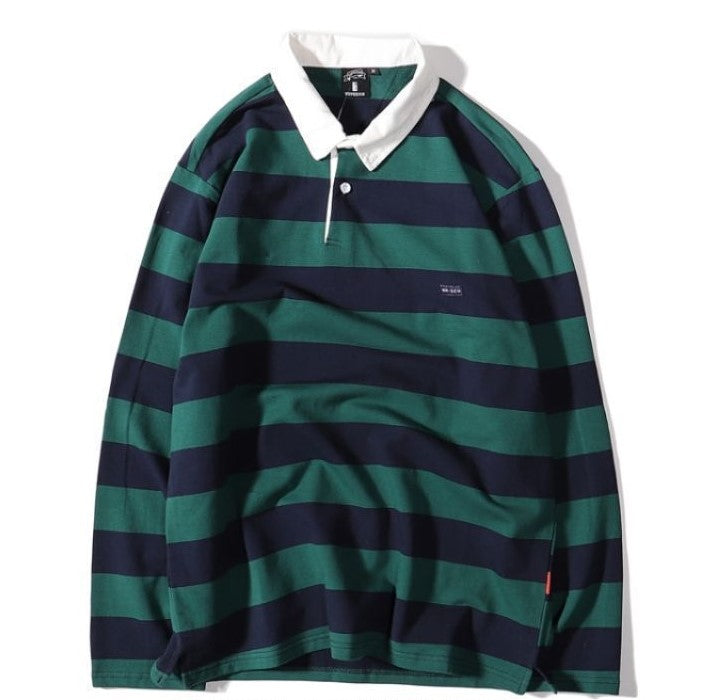 Rugby™- Striped Long Sleeve Polo Shirt