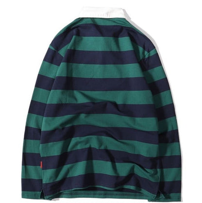 Rugby™- Striped Long Sleeve Polo Shirt