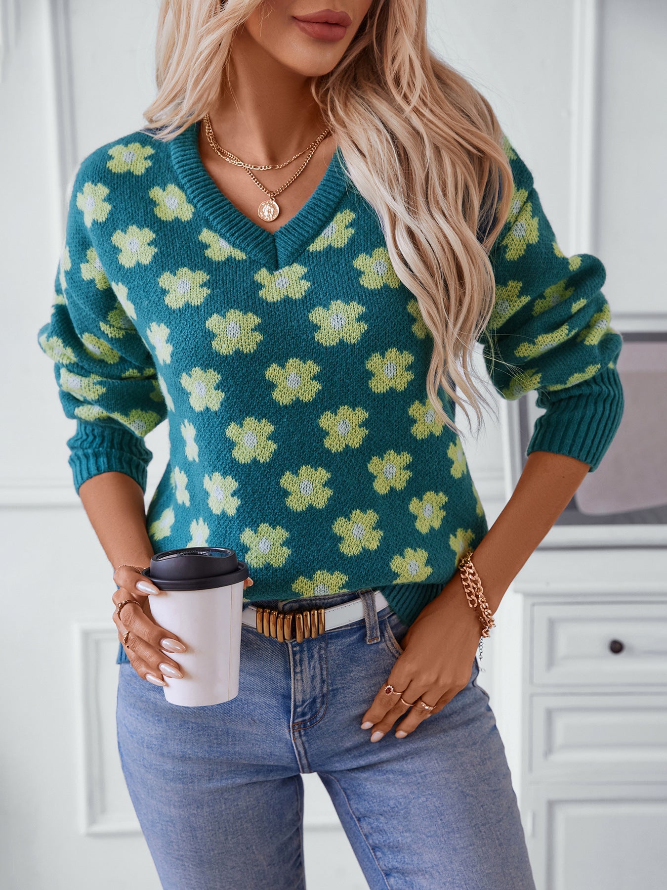 Christine™ - Vneck Daisy Sweater